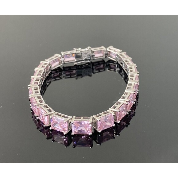 Ross-Simons 925 Sterling Silver Pink Cubic Zirconia Tennis Bracelet. Prong 7" - Picture 1 of 11